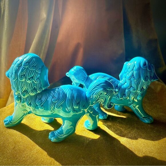 ♥️ Ceramic Foo Dog Statues - Blue - Picture 5 of 13